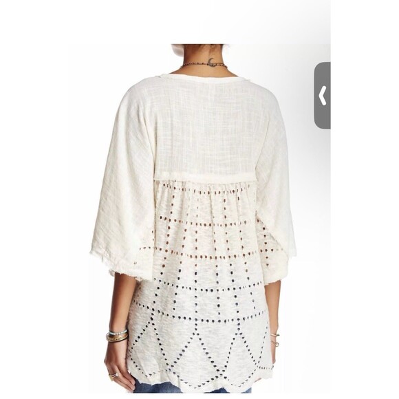 Free People "Summer Lovin" Linen Blend Frayed Trim Top Blouse Size XS $128 - Picture 3 of 9